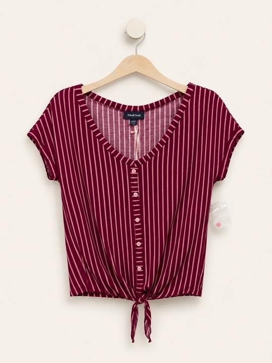 Modcloth Tops - NWT ModCloth Timely Arrival Tie Waist Top -
Red and Pink Stripes